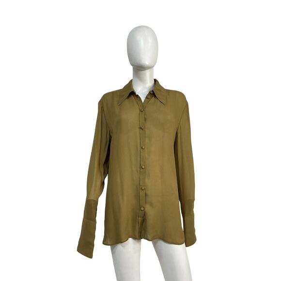 Tory Burch Georgette Green Viscose Shirt Size 10 - Picture 2 of 5